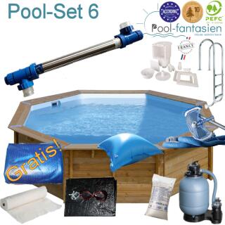 Gre Holzpool Vanille 2,  &Oslash; 400  x 119 cm Set 6+ UV-Lampe