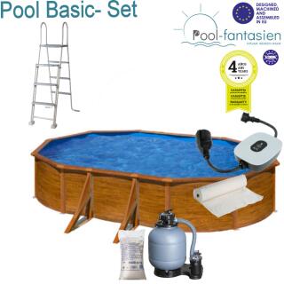 Gre MAURITIUS Ovalbecken-Set Holzoptik,610 x 375 x 132 cm