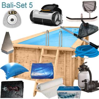 Interline Holzpool Bali 5,00 m x 2,50 m x 1,49 m SET 5 AKKU Poolroboter