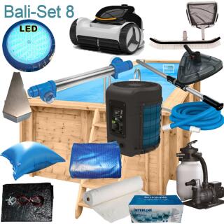 Interline Holzpool Bali 5,00 m x 2,50 m x 1,24 m SET 8 Dura W&auml;rmepumpe