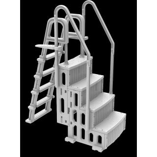 OKU Pooltreppe 4-Stufig aus Kunststoff mit 5-Stufiger Leiter f&uuml;r Aufstellpools