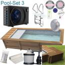 Procopi Holzpool Urban 6,00 x 2,50 x 133 m  mit automatischer Abdeckung, Technikraum-Anbau-Set 3