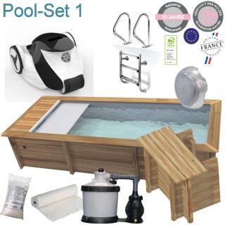 Urban Pool 6,5  x 3,5  x 1,33 m mit automatischer Abdeckung und Filterschacht Umbau Set 1