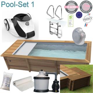 Procopi Holzpool Urban 4,20 x 3,50 x1,33 m mit automatischer  Abdeckung mit Technikraum-Anbau Set 1