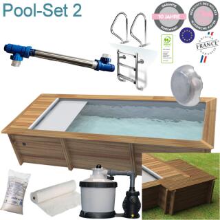 Procopi Holzpool Urban 4,20 x 3,50 x1,33 m mit automatischer  Abdeckung mit Technikraum-Anbau Set 2