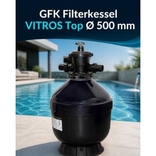 GFK Filterkessel VITROS Top &Oslash; 500 mm &ndash; RAL 5004 Schwarzblau | inkl. 6-Wege-Ventil