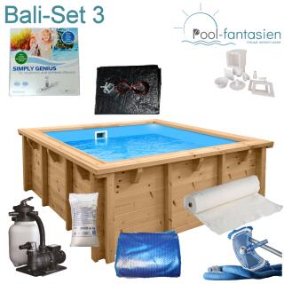 Interline Kinderholzpool Bali 2,10 x 2,10 m Set + Inverter