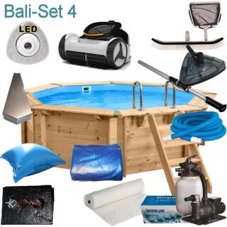 Interline Holzpool Bali 440 x136 m Set 4+ Poolroboter