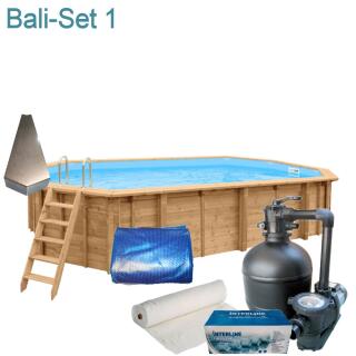 Interline Holzpool Bali oval 6,40 m x 4,00 m x1,38 m Set1