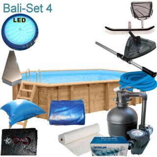Interline Holzpool Bali oval 6,40 m x 4,00 m x 1,38 m Set4 +LED RGB