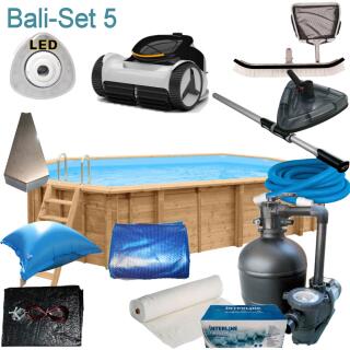 Interline Holzpool Bali oval 6,40 m x 4,00 m x1,38 m Set5+Poolroboter