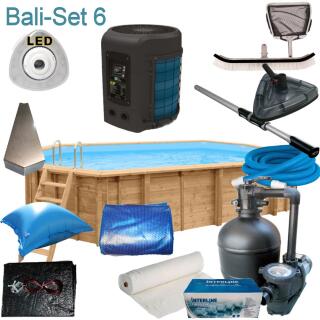 Interline Holzpool Bali oval 6,40 m x 4,00 m x 1,38 m Set6 + Dura W&auml;rmepumpe 8 kW
