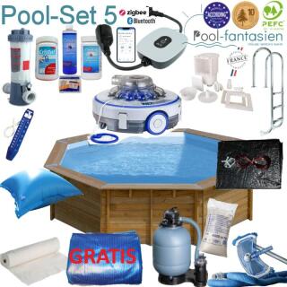 Gre Holzpool Violette 2,  &Oslash; 500 x 127 cm Set 5+Poolroboter