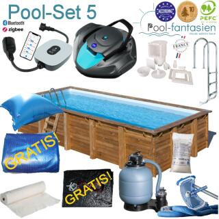 Gre Holzpool Braga 8,15  x 4,21 x 1,46 m Set-Poolroboter