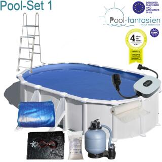 Atlantis Oval-Stahlwandbecken-Set 500 x 300 x 132 cm Set 1 + Sommer/ Winerabdeckung