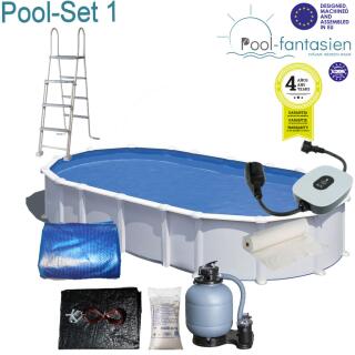 Haiti, Gre Ovalbecken, 7,30x3,75x1,32m, Wei&szlig; Set 1: + Sommer-u. Winterplane