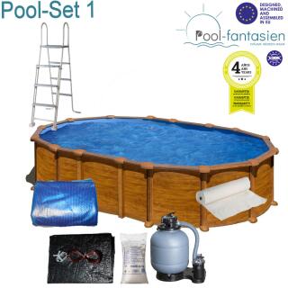 Gre Ovalbecken-Set Amazonia Holzoptik, 610 x 375 x 132 Set 1: + Sommer-u. Winterplane