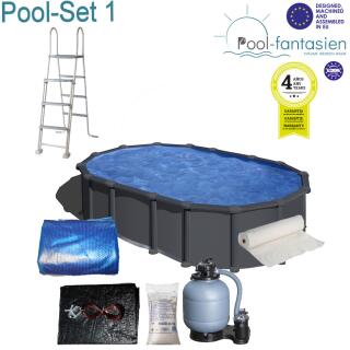 Gre Ovalbecken Set  Capri  610 x 375 x1,32m, in Anthrazitoptik Set 1:+ Sommer-u. Winterplane