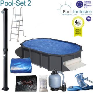 Gre Ovalbecken Set  Capri  610 x 375 x1,32m, in Anthrazitoptik Set 2: + Sommer-u. Winterplane + Solardusche