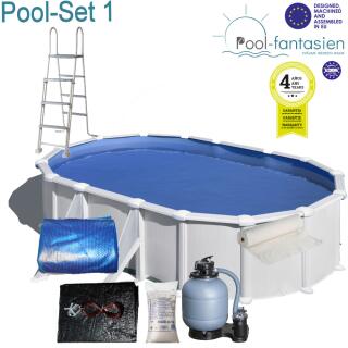 FIDJI Oval-Stahlwandbecken-Set 610 x 375 x 120 cm Set 1: + Sommer-u. Winterplane