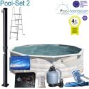 Gre Nordic Rundbecken-Set in Nordicoptik &Oslash; 350 x120 cm Set 2 Sommerplane+ Winterabdeckung + Reinigungs-Set +Solardusche