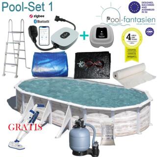 Gr&ouml;nland Oval-Stahlwandbecken-Set 500 x 300 x 132 cm Set1: + Sommer-u. Winterplane