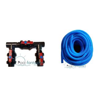 Bypass für Wärmepumpen HPM mit 4 x Ø 38 + 6m Schlauch blau